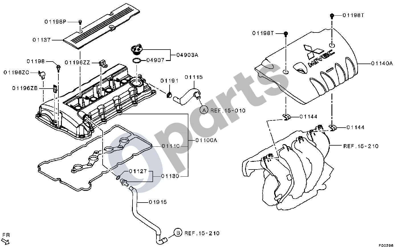 Mitsubishi ASX Be EGR vožtuvo schema – pozicija 04907: Tarpiklis, variklio alyvos pylimo kakliuko dangtelis