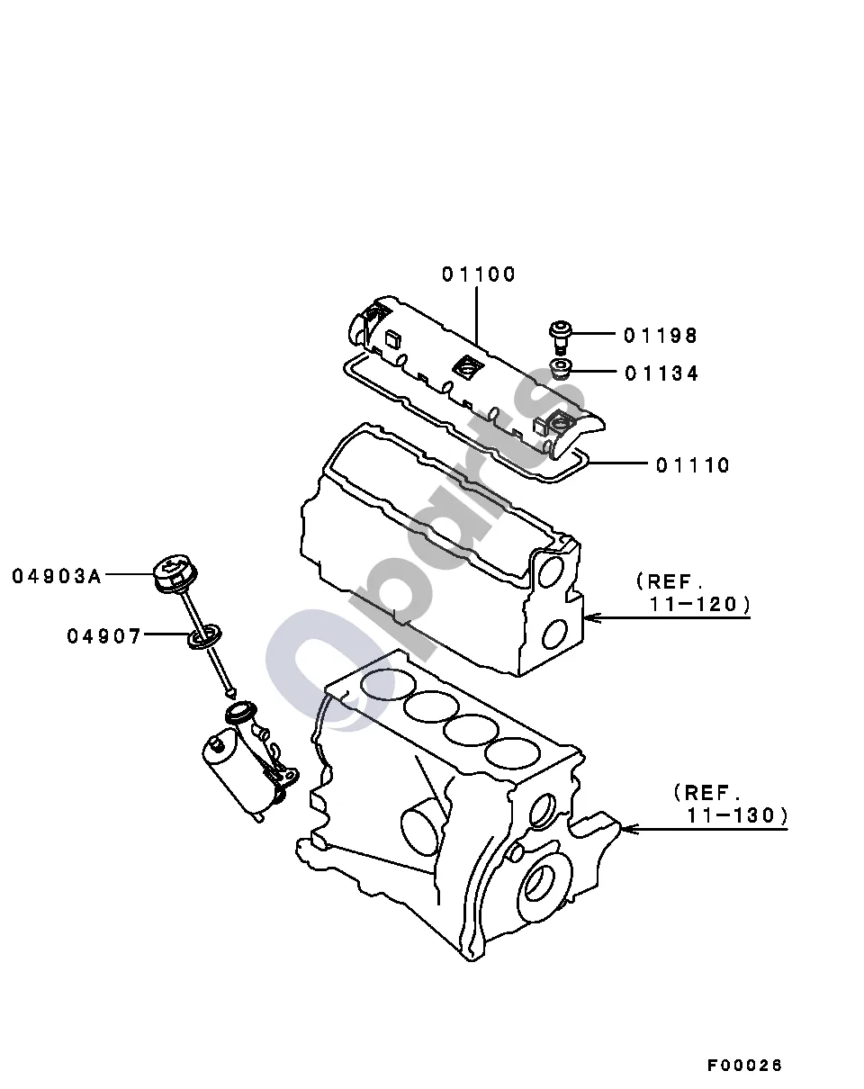 Mitsubishi Carisma (2000–2004) ALL (ROCKER COVER) schema – pozicija 04907: Tarpiklis, variklio alyvos pylimo kakliuko dangtelis