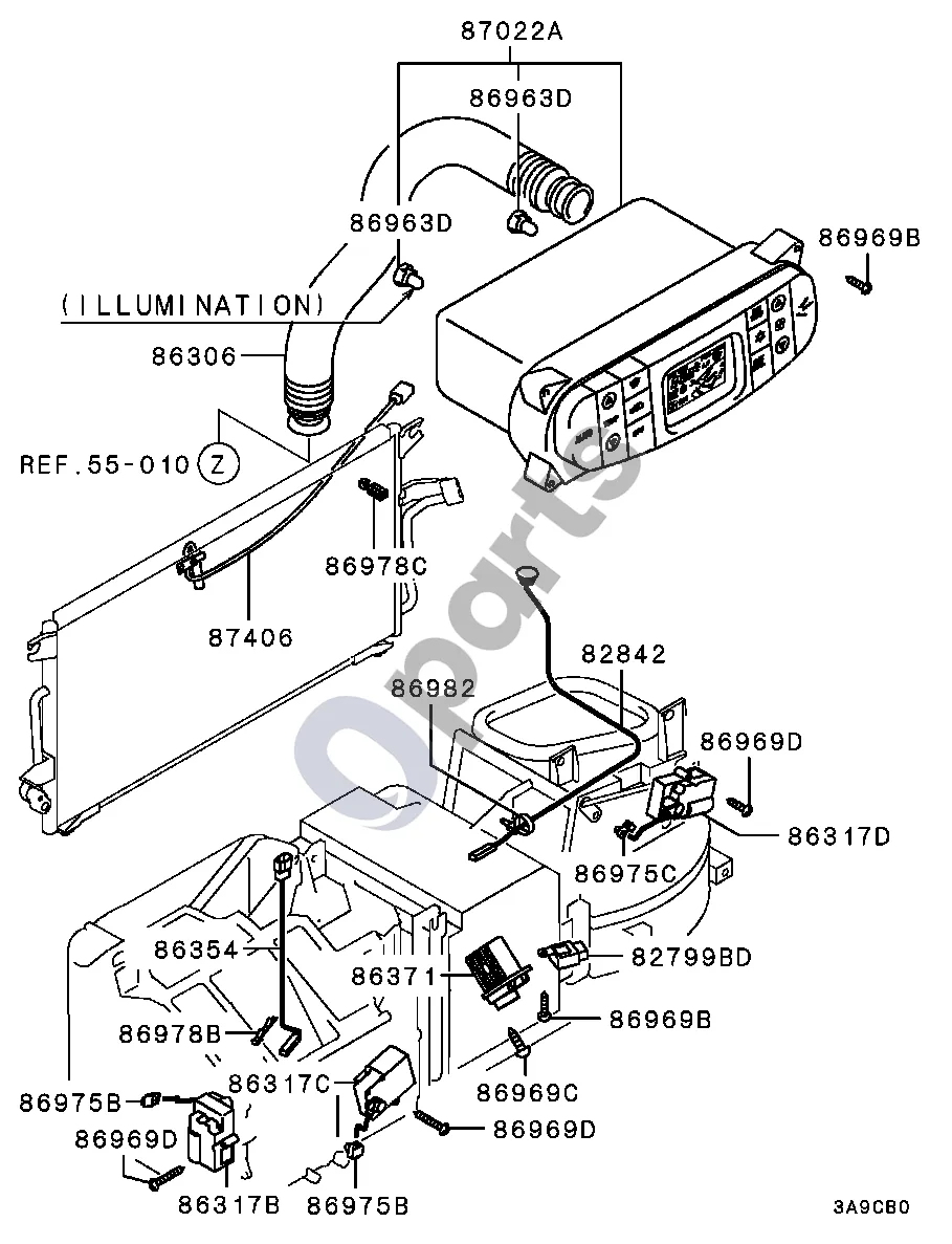 Mitsubishi Carisma (2000–2004) Automatinė -9902.3 schema – pozicija 86317B: Variklis, automatinio šildymo valdymas