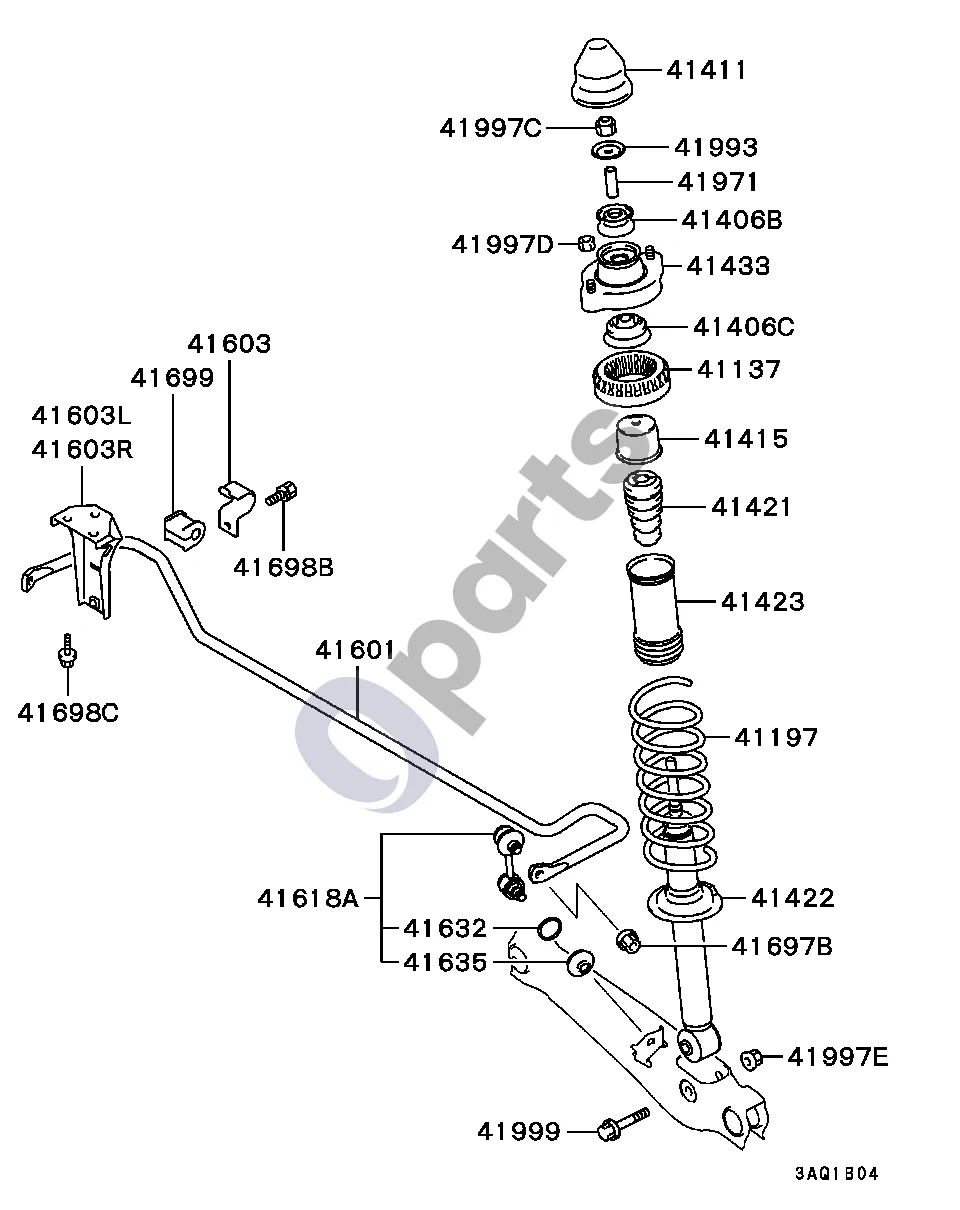 Mitsubishi Carisma (2000–2004) Amortizatorius ir kt. -9902.3 schema – pozicija 41137: Galinės pakabos spyruoklės viršutinis įdėklas
