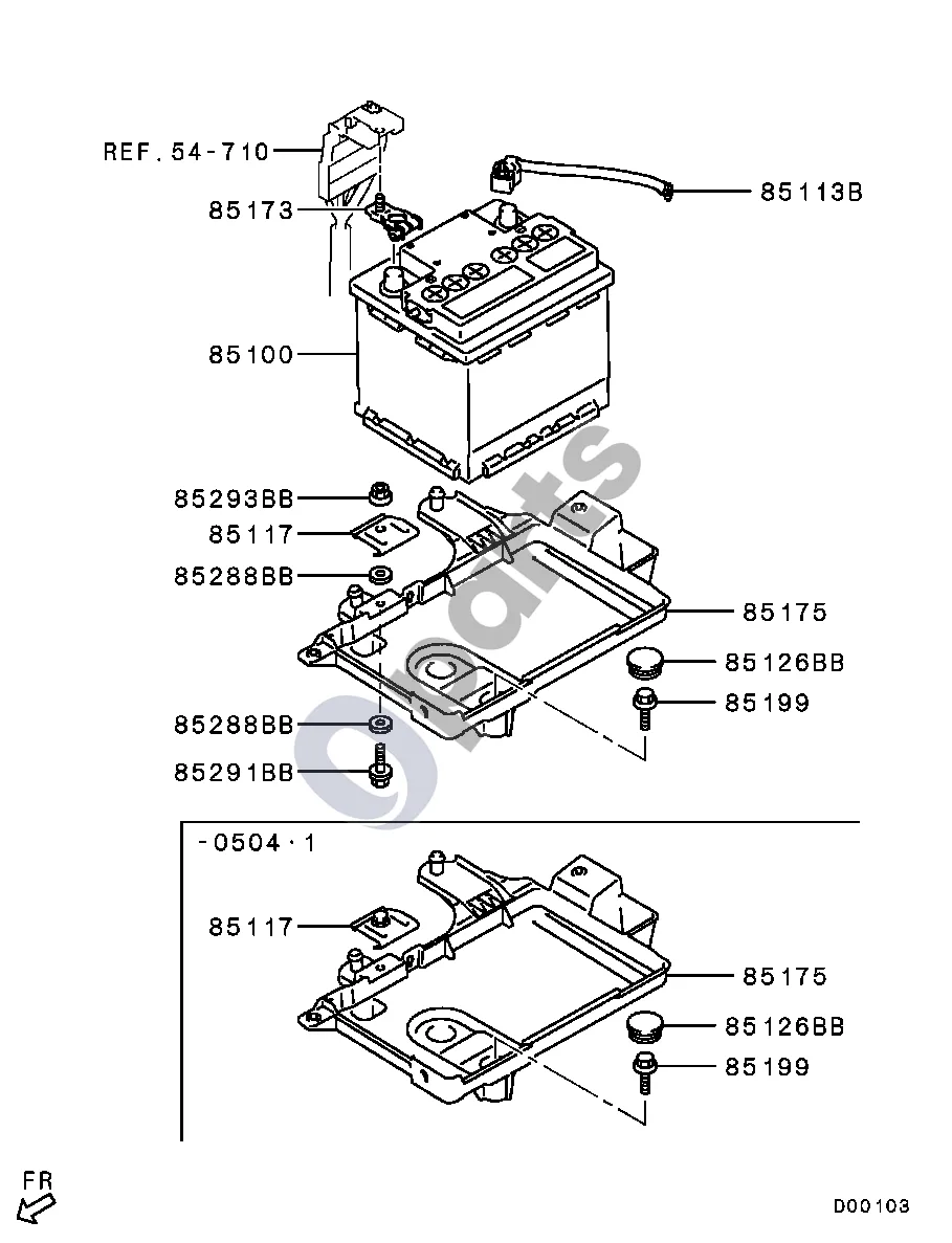 Mitsubishi Colt (2004–2008) -0602.3 schema – pozicija 85175: Akumuliatoriaus dėklas