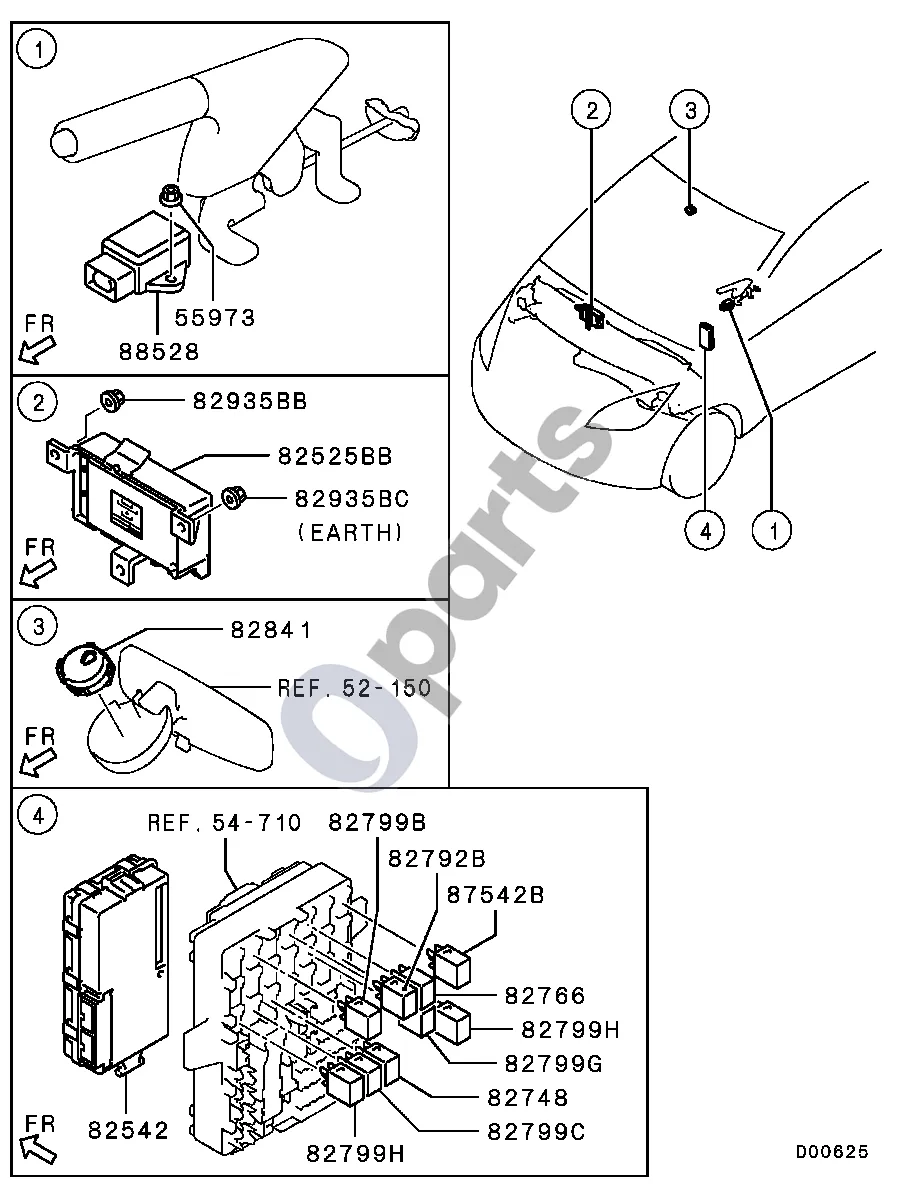 Mitsubishi Colt (2004–2008) Relė ir kt. schema – pozicija 82841: Apšvietimo valdymo jutiklis