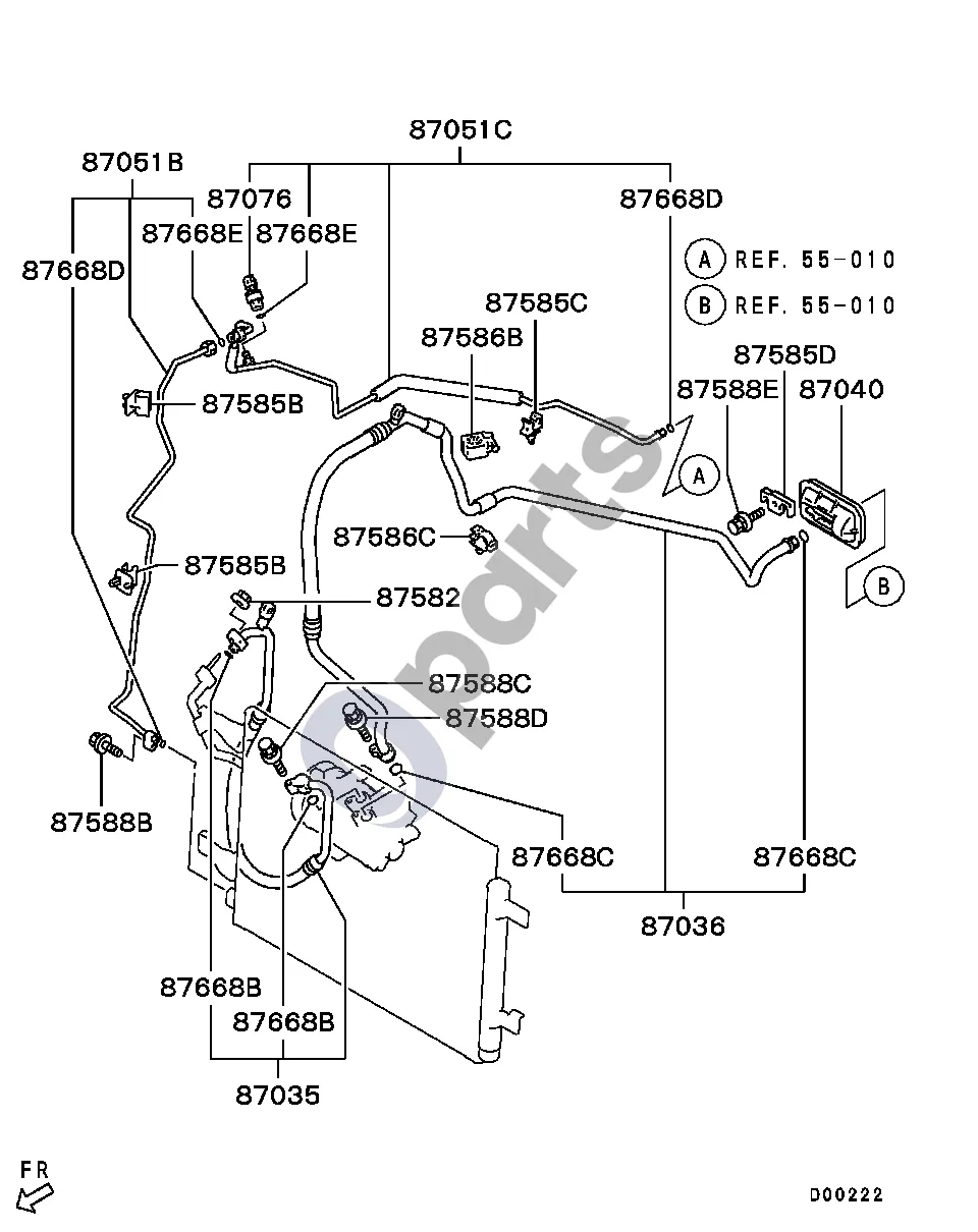 Mitsubishi Colt (2004–2008) Vamzdynas -0809.3 schema – pozicija 87585D: Spaustukas, oro kondicionieriaus vamzdynas
