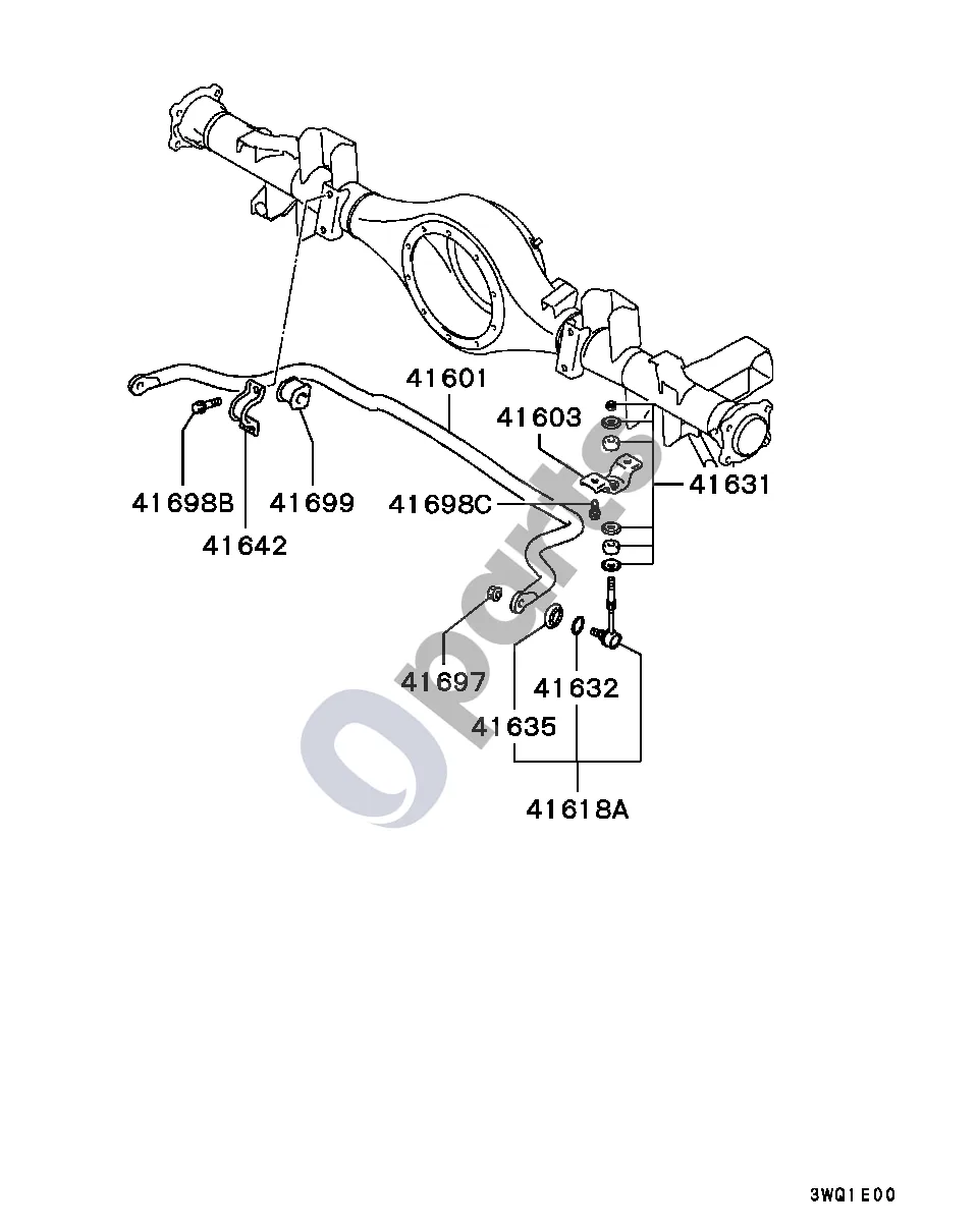 Mitsubishi Delica Stabilizatorius schema – pozicija 41698B: Varžtas, galinės pakabos stabilizatorius
