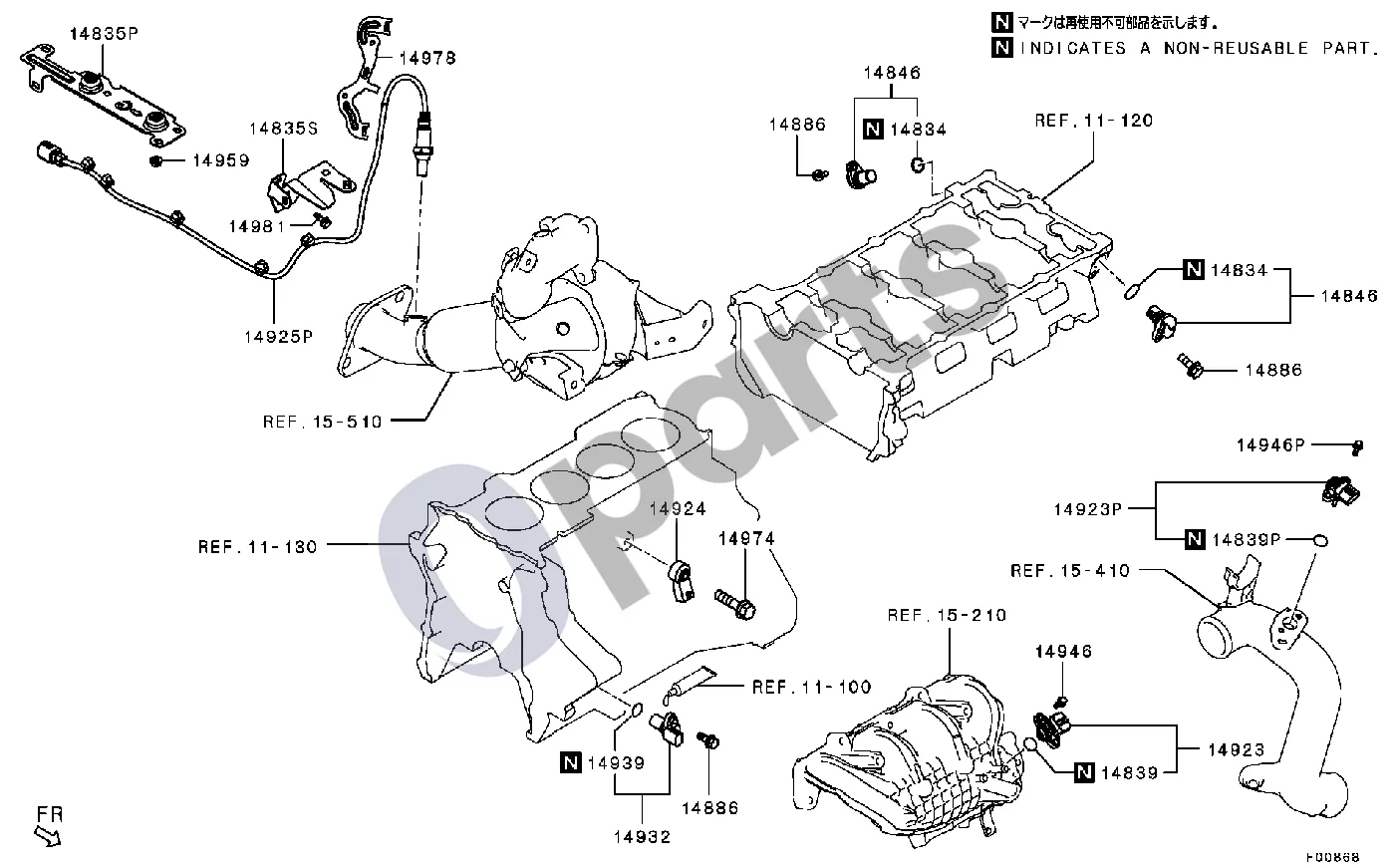 Mitsubishi Eclipse EURO6D (alkūninio veleno kampo jutiklis ir kt.) schema – pozicija 14923P: Variklio valdymo pūtimo slėgio jutiklis