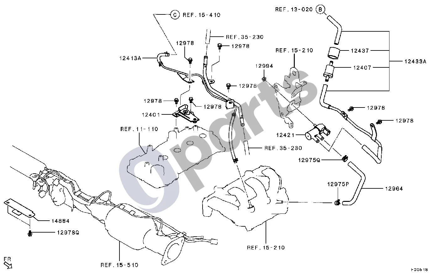 Mitsubishi Eclipse Visi (išmetamųjų dujų valdymo sistema) schema – pozicija 12421: Išmetamųjų dujų solenoidinis vožtuvas
