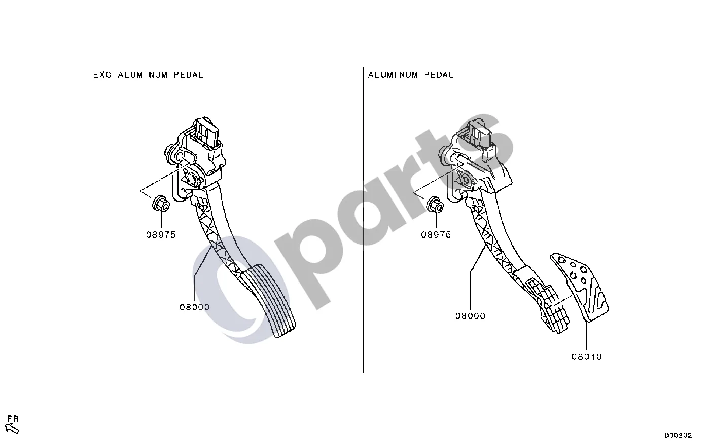 Mitsubishi Eclipse Kairinis vairas schema – pozicija 08000: Pedalas, akceleratorius