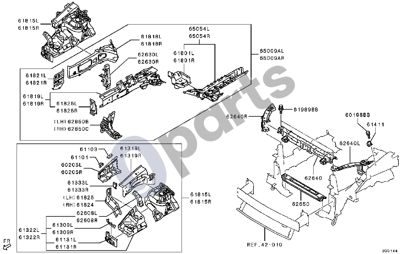 Mitsubishi Eclipse Visi schema – pozicija 61826R: Priekinio lonžerono plokštė, dešinė