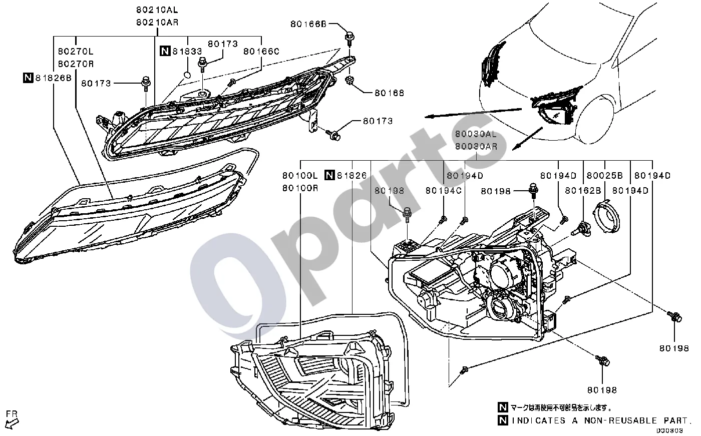 Mitsubishi Eclipse Halogeninis schema – pozicija 80162B: Priekinio žibinto lemputė