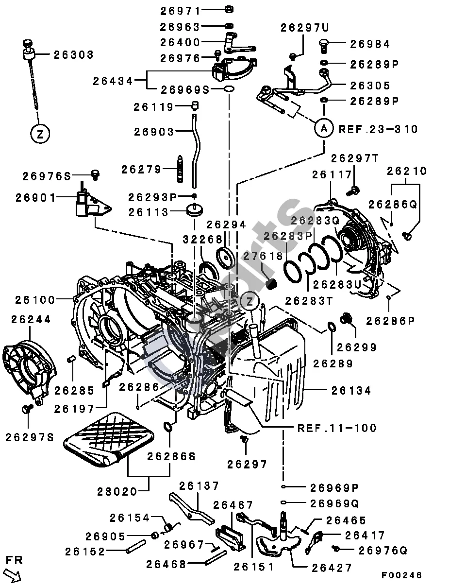 Mitsubishi Galant IX (2003–2012) VISI (KPP KORPUSAS) schema – pozicija 26434: Automatinės pavarų dėžės korpuso blokavimo jungiklis