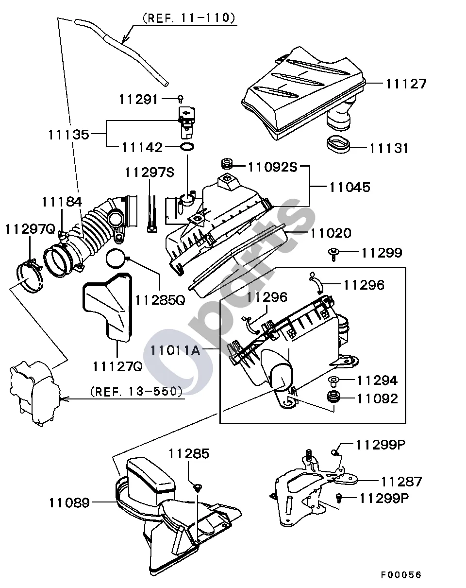 Mitsubishi Grandis (2003–2011) -0506.3 schema – pozicija 11184: Kanalas, oro filtras – droselio sklendės korpusas