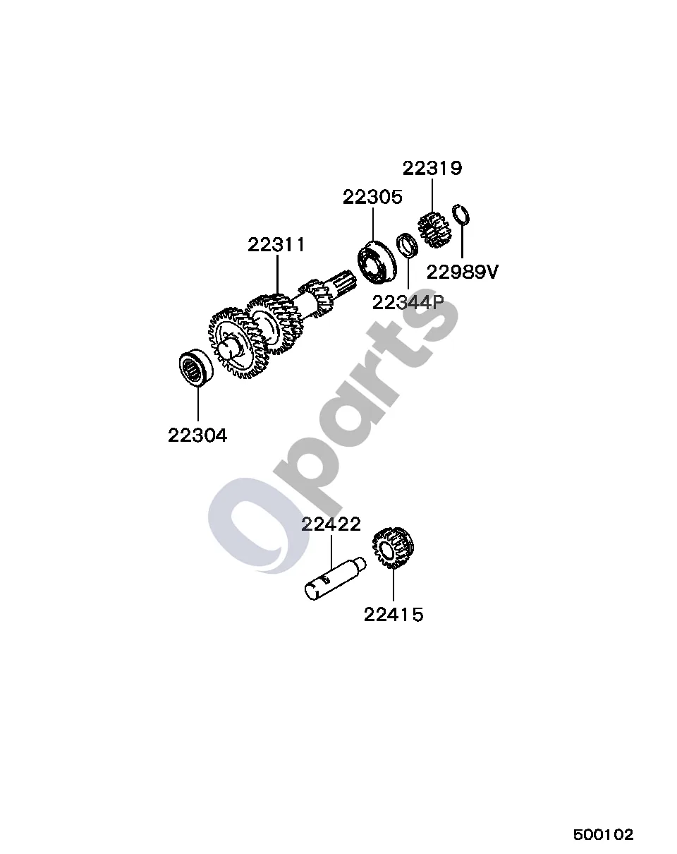Mitsubishi L200 (1996–2006) 4 pakopų (tarpinis velenas) schema – pozicija 22319: Pavara, mechaninės pavarų dėžės tarpinio veleno atbulinė eiga
