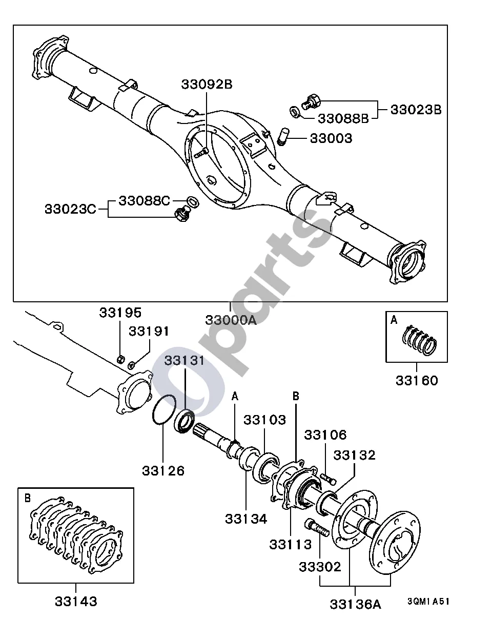 Mitsubishi L200 (1996–2006) Išskyrus ABS schema – pozicija 33131: Alyvos sandariklis, galinės ašies pusašio, vidinis