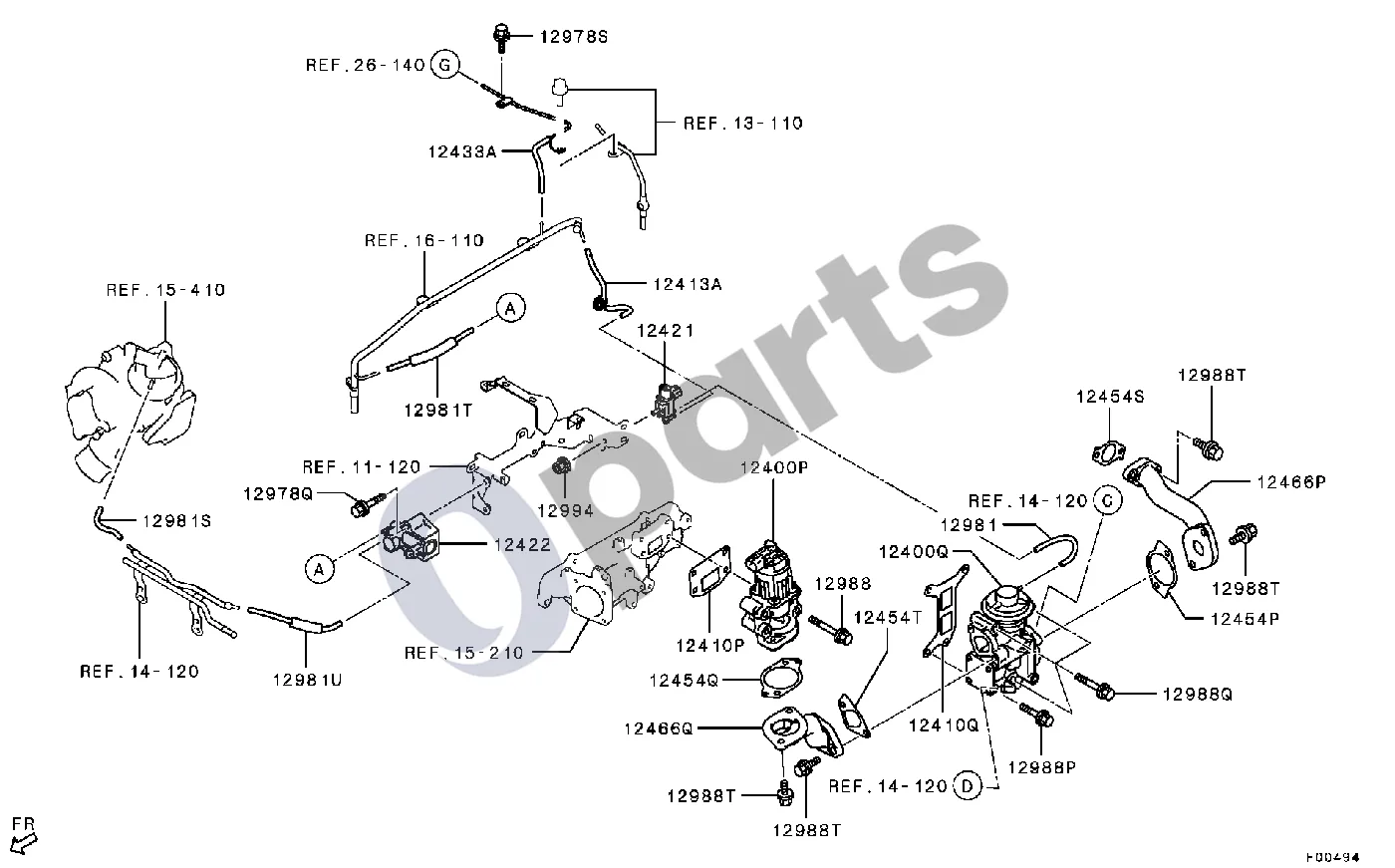 Mitsubishi L200 (2015–) Visi (teršalų išmetimo kontrolė) schema – pozicija 12410P: Tarpiklis, EGR vožtuvas