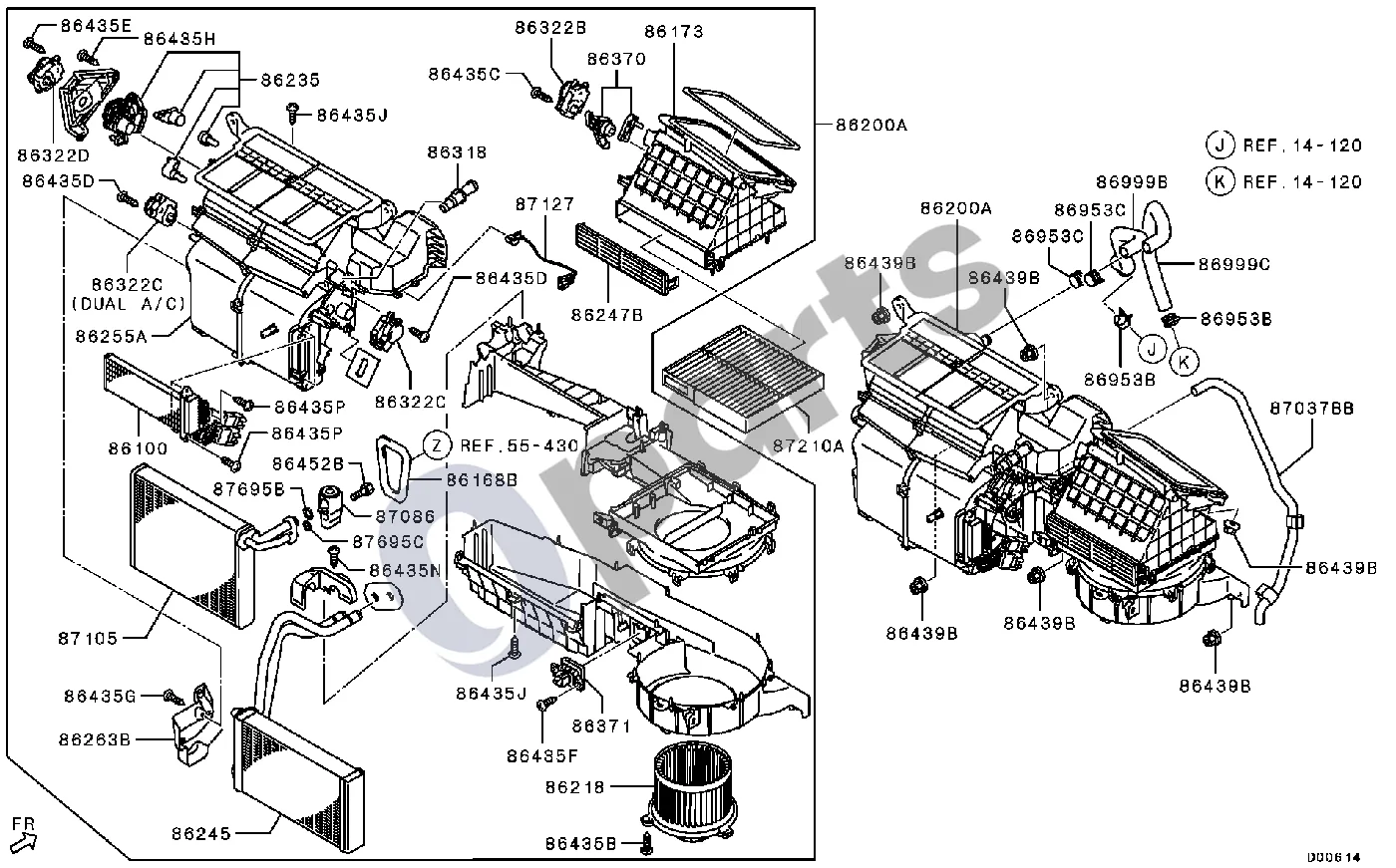 Mitsubishi L200 (2015–) Automatinis schema – pozicija 86218: Šildytuvo ventiliatoriaus ir variklio komplektas