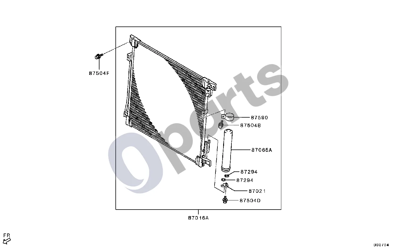 Mitsubishi L200 (2015–) Kondensatorius schema – pozicija 87016A: Kondensatoriaus mazgas, oro kondicionieriaus šaltnešis