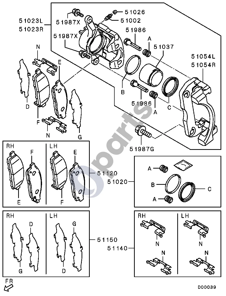 Mitsubishi L200 (2006–2014) 15" schema – pozicija 51054R: Priekinio stabdžių suporto laikiklis, dešinys
