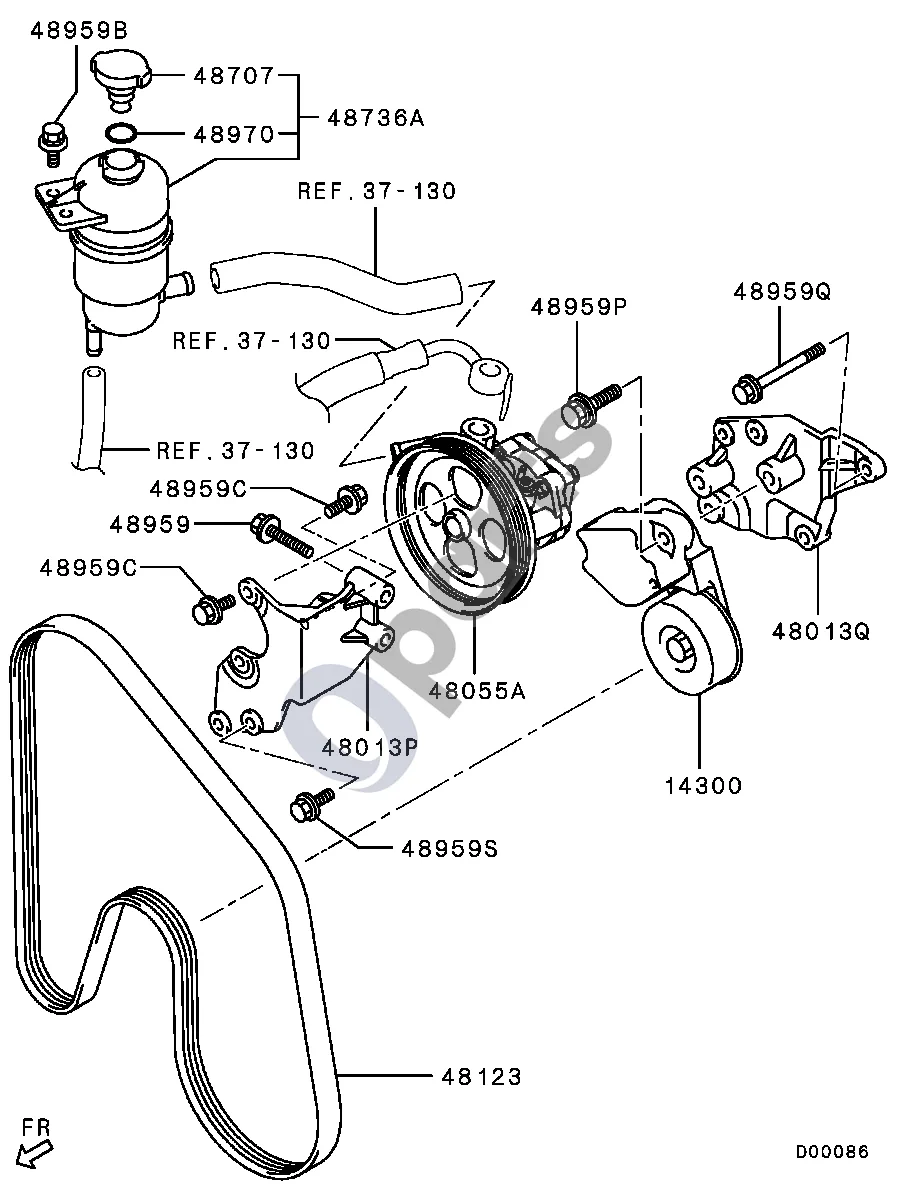 Mitsubishi L200 (2006–2014) Montavimo dalys -1107.3 schema – pozicija 48707: Dangtelis, vairo stiprintuvo alyvos bakelis