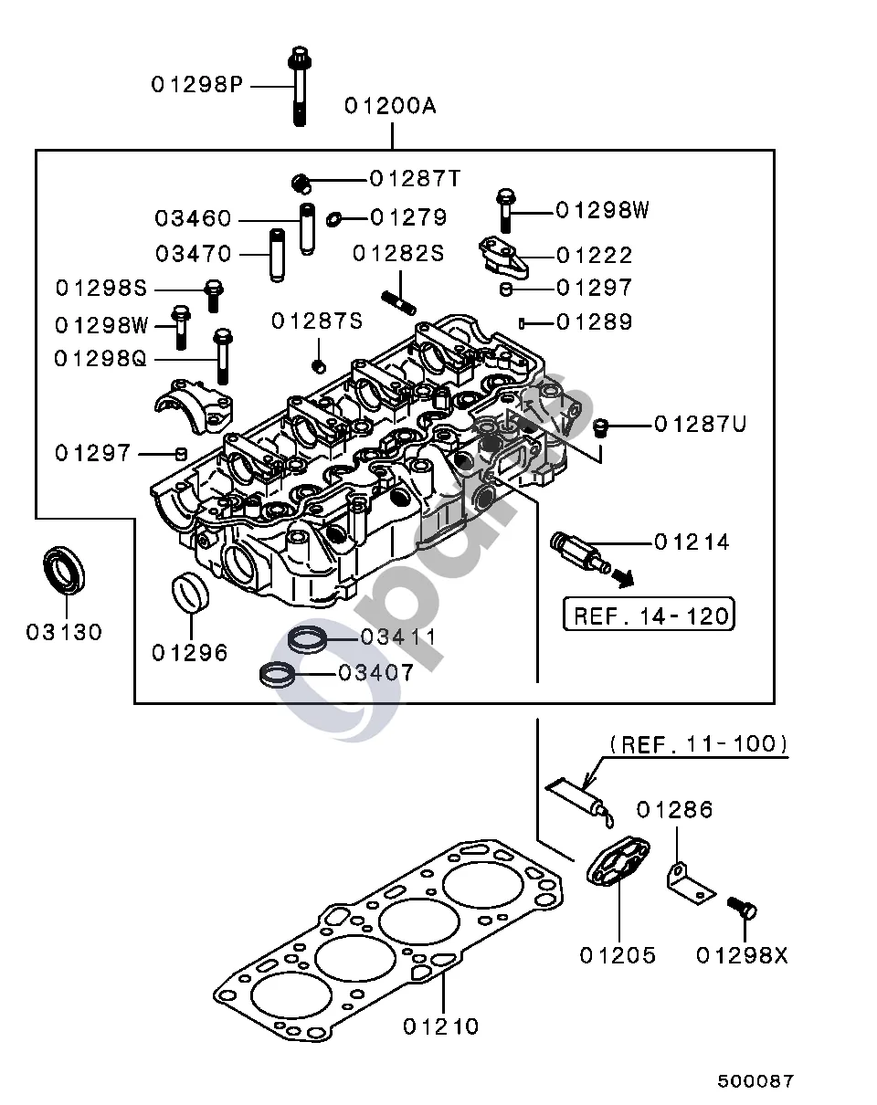 Mitsubishi Lancer (1997–2003) Visi schema – pozicija 03460: Kreiptuvas, įleidimo vožtuvas