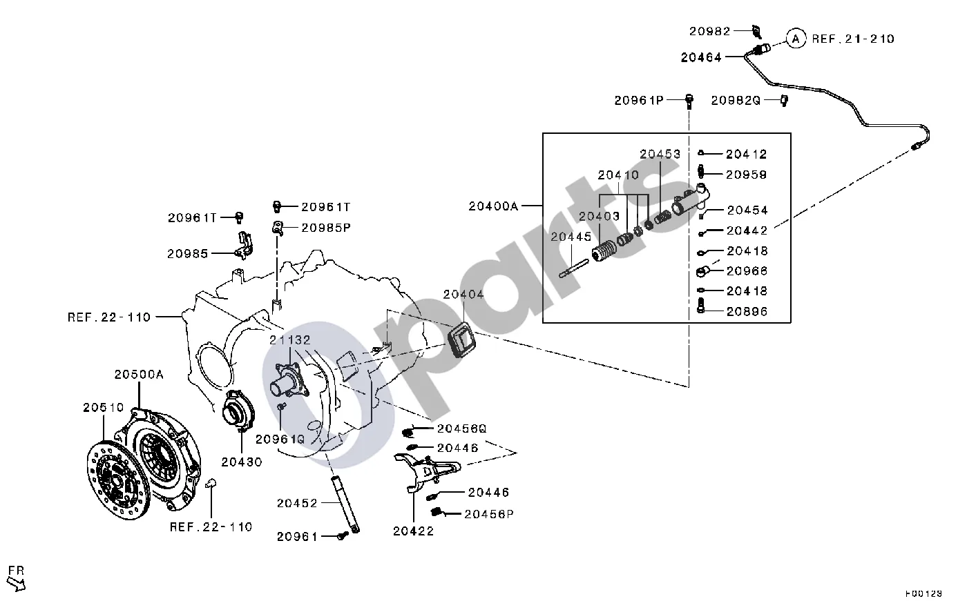 Mitsubishi Lancer VIII (2007–2017) 5 pakopų schema – pozicija 21132: Mechaninės pavarų dėžės korpuso priekinio guolio fiksatorius