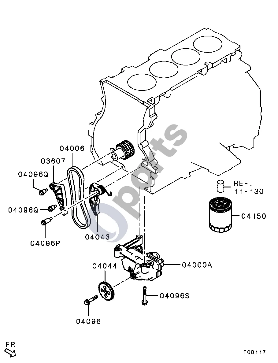 Mitsubishi Lancer VIII (2007–2017) Visi schema – pozicija 04000A: Variklio alyvos siurblio mazgas