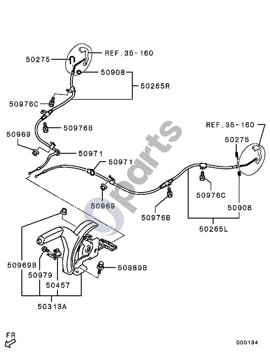 Mitsubishi Lancer VIII (2007–2017) Visi schema – pozicija 50313A: Svirties mazgas, stovėjimo stabdys