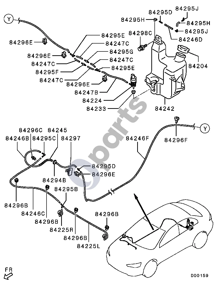 Mitsubishi Lancer VIII (2007–2017) Poveržlė schema – pozicija 84224: Variklis, priekinio stiklo ploviklis