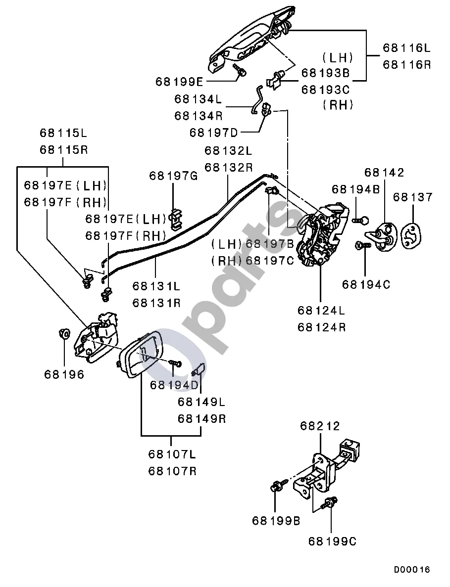 Mitsubishi Lancer (2003–2007) Visi schema – pozicija 68212: Galinių durų ribotuvas