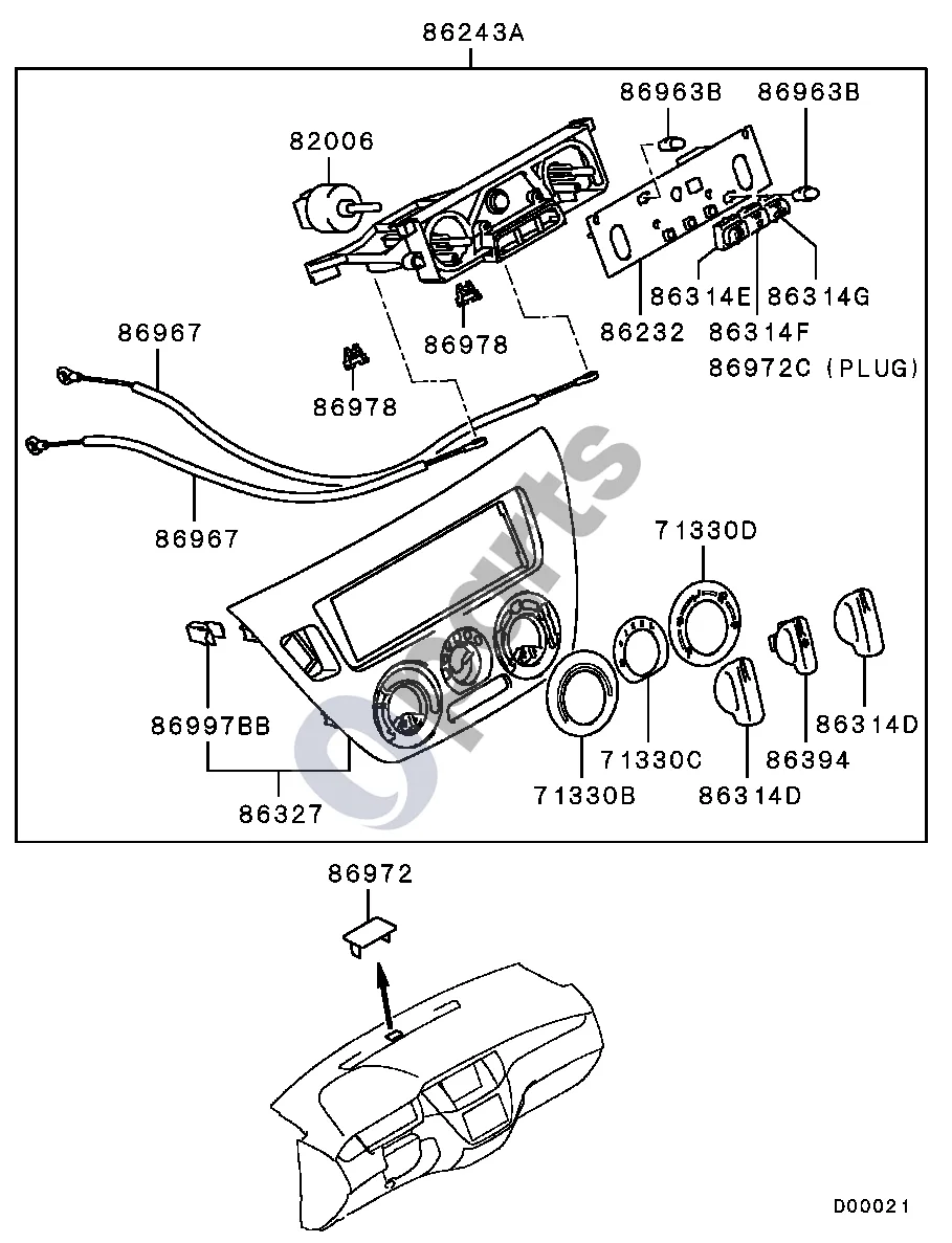 Mitsubishi Lancer (2003–2007) Mechaninis schema – pozicija 86967: Laidas, šildytuvo valdymo įrangos