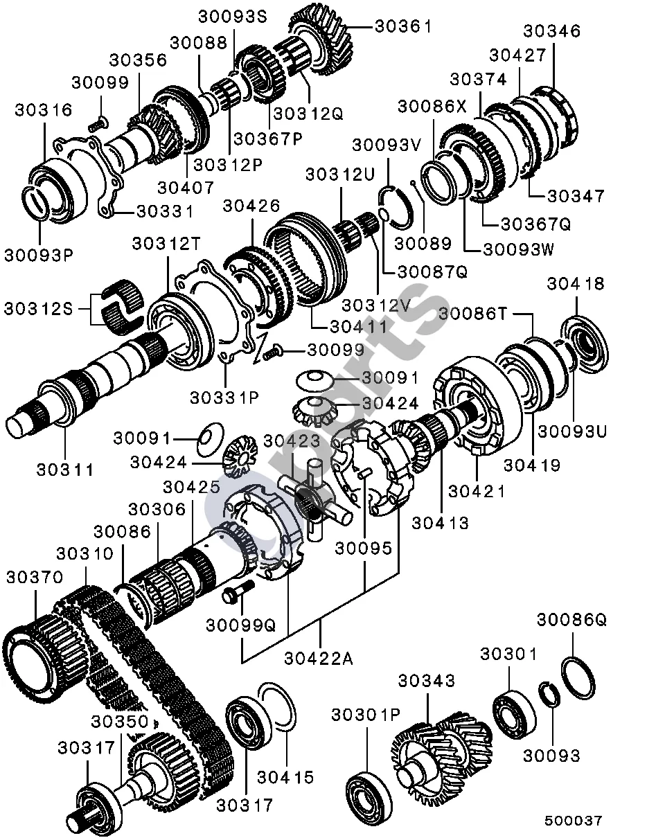 Mitsubishi Montero 9406.1- automatinė pavarų dėžė schema – pozicija 30317: Reduktoriaus priekinio išėjimo veleno guolis