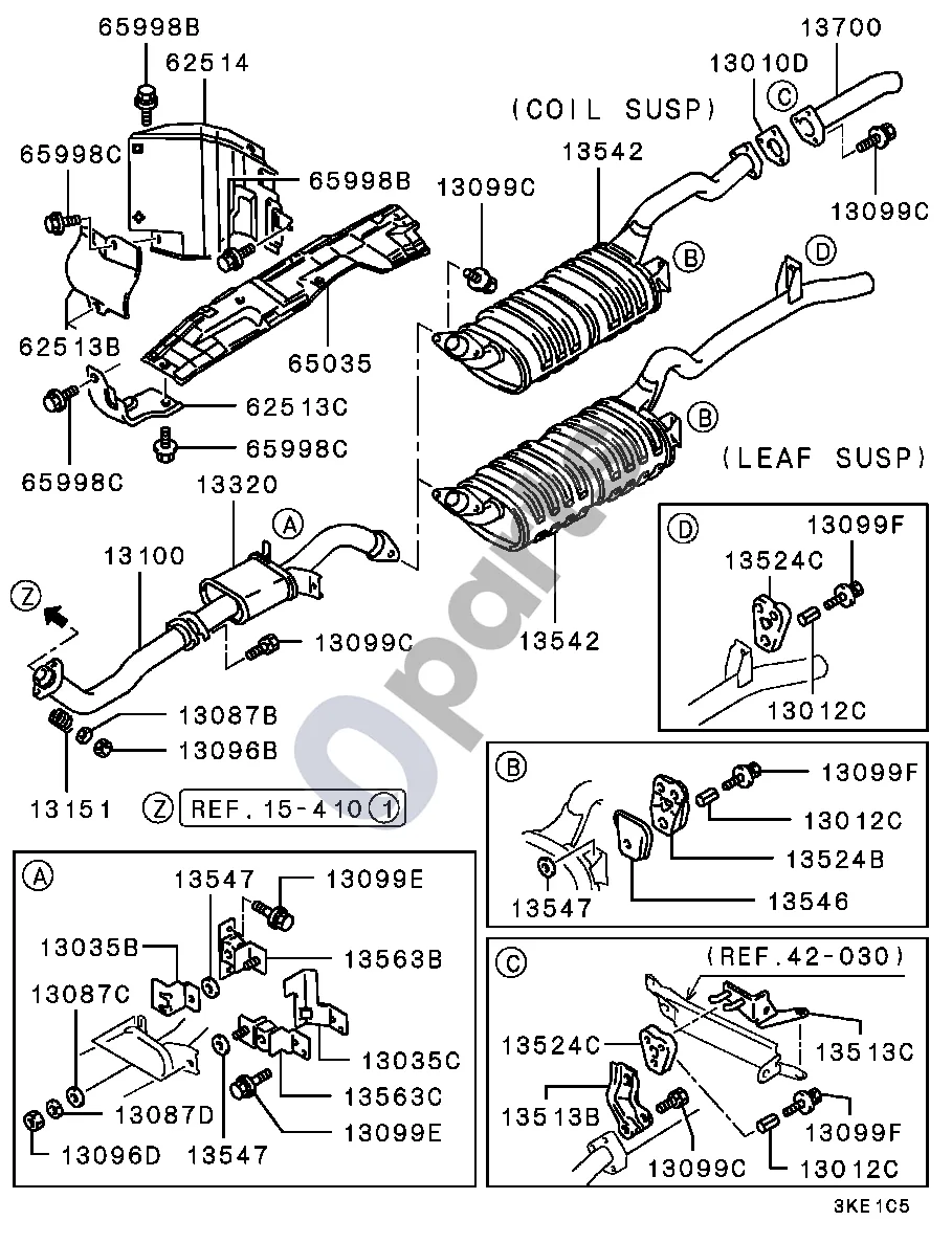 Mitsubishi Montero -'96 modelis..be UCC schema – pozicija 13100: Išmetimo vamzdis, priekinis