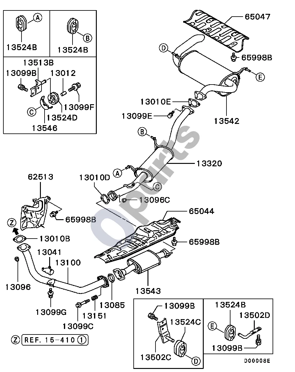 Mitsubishi Montero -0106.3 schema – pozicija 13524C: Kabykla, išmetimo sistemos duslintuvas