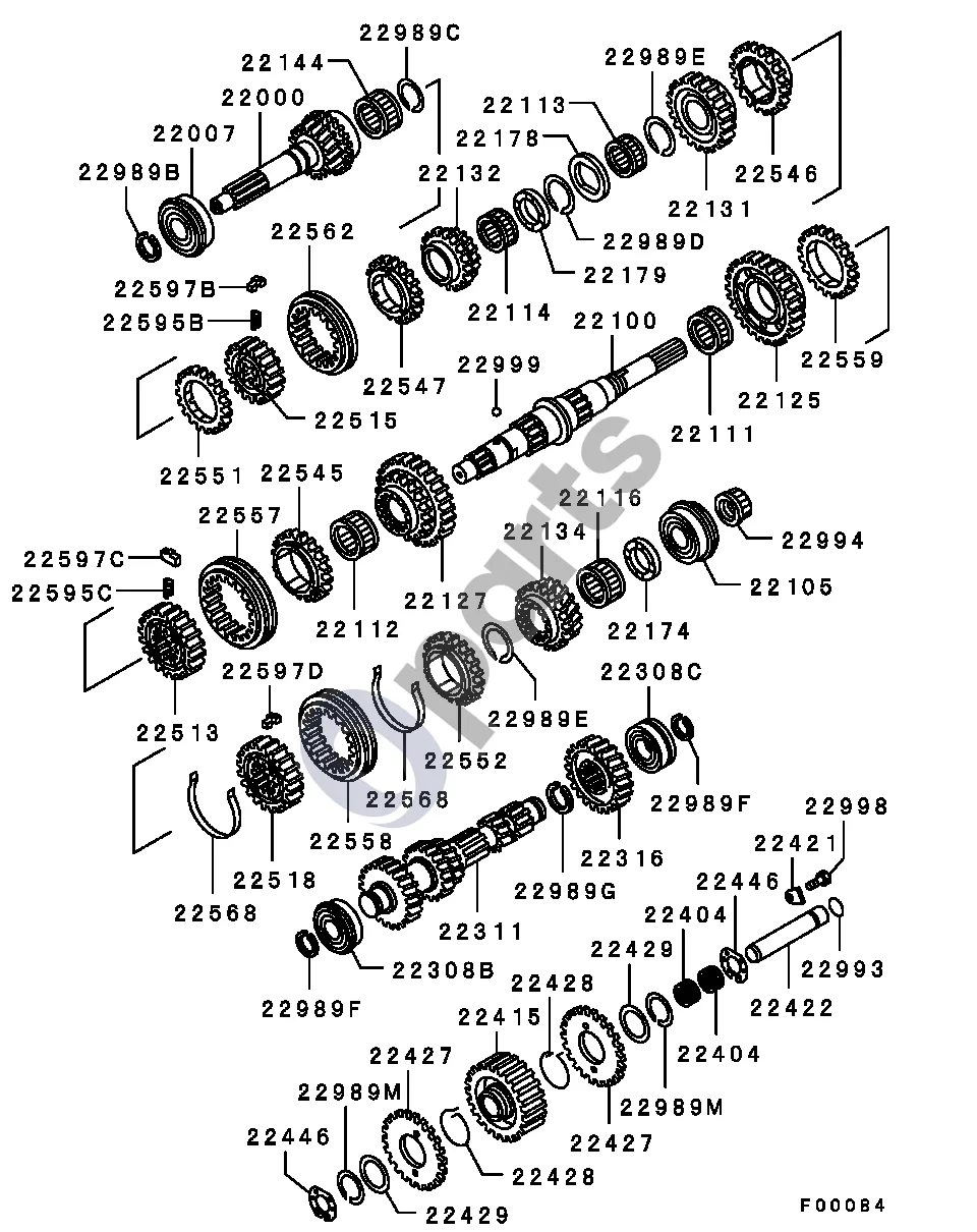 Mitsubishi Montero -0106.3 EASY SELECT 4WD schema – pozicija 22558: Mechaninės pavarų dėžės 5 pavaros ir atbulinės eigos sinchronizatoriaus movos