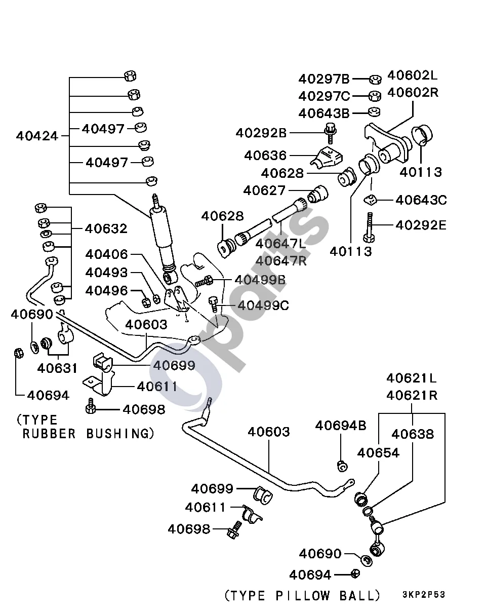 Mitsubishi Montero Standartinis schema – pozicija 40292E: Varžtas, priekinės pakabos spyruoklės