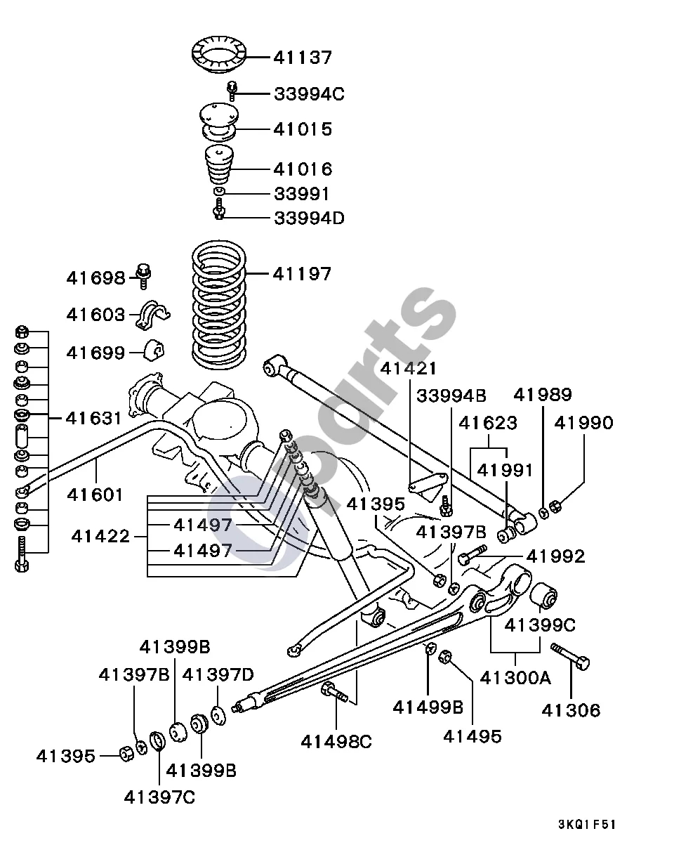 Mitsubishi Montero Standartinis schema – pozicija 41603: Galinės pakabos stabilizatoriaus laikiklis