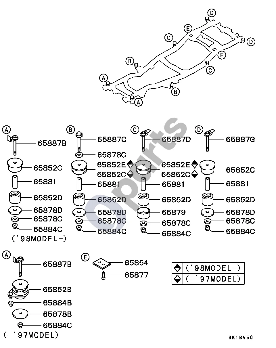 Mitsubishi Montero Visi schema – pozicija 65852E: Kėbulo tvirtinimo pagalvė