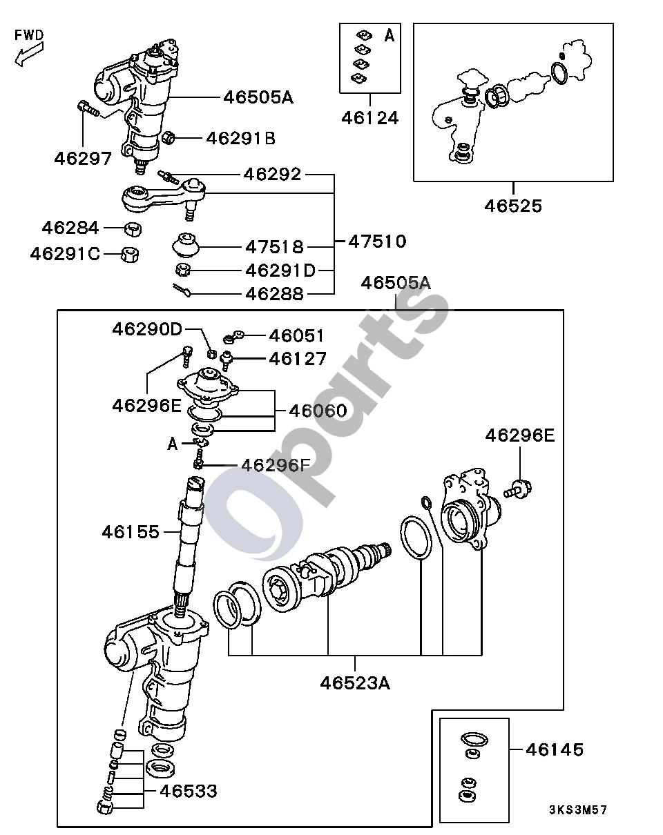 Mitsubishi Montero Visi schema – pozicija 47510: Svirties komplektas, vairo svirtis (pitman)