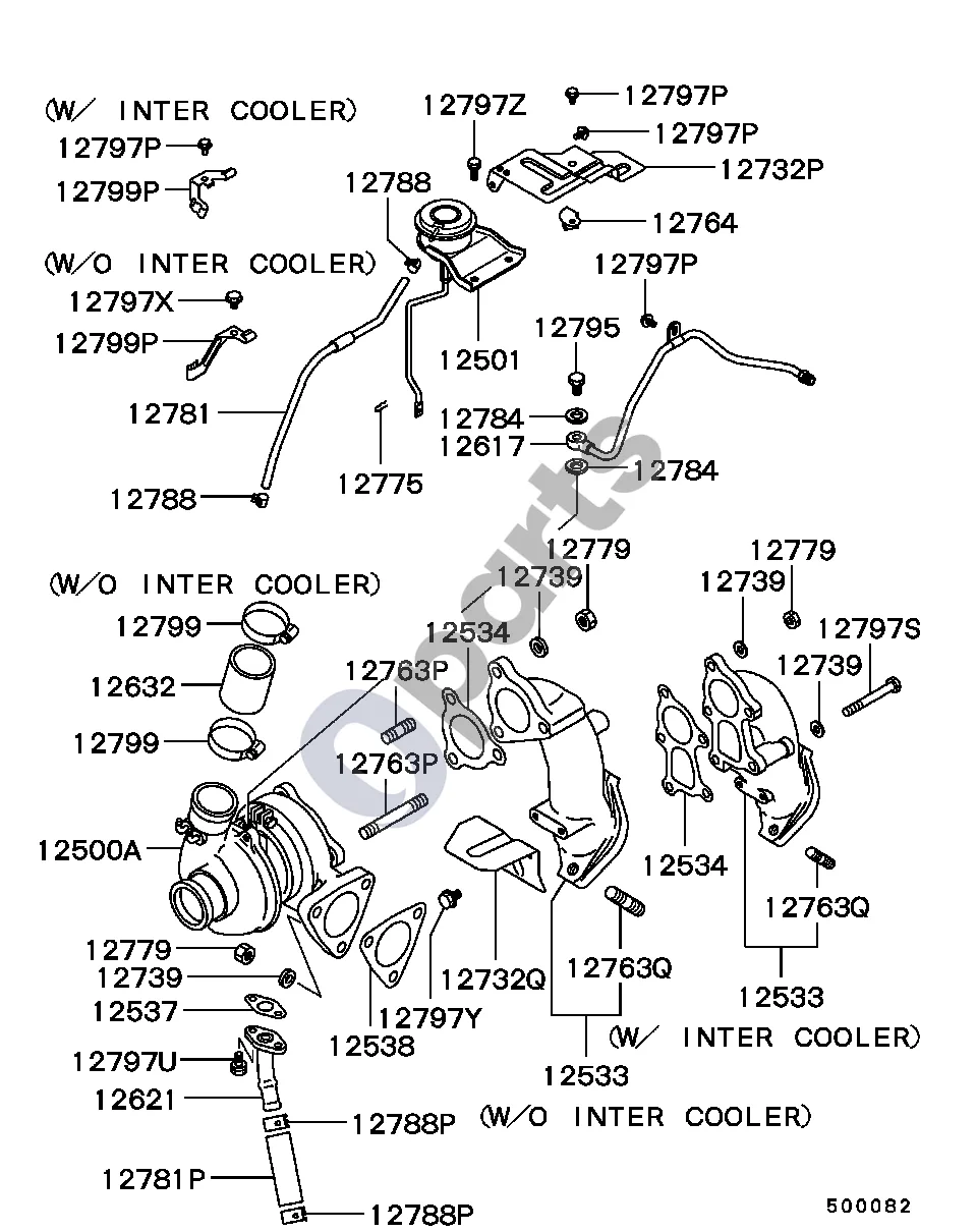Mitsubishi Montero Visi (mazgas) schema – pozicija 12500A: Turbokompresorius, komplektas