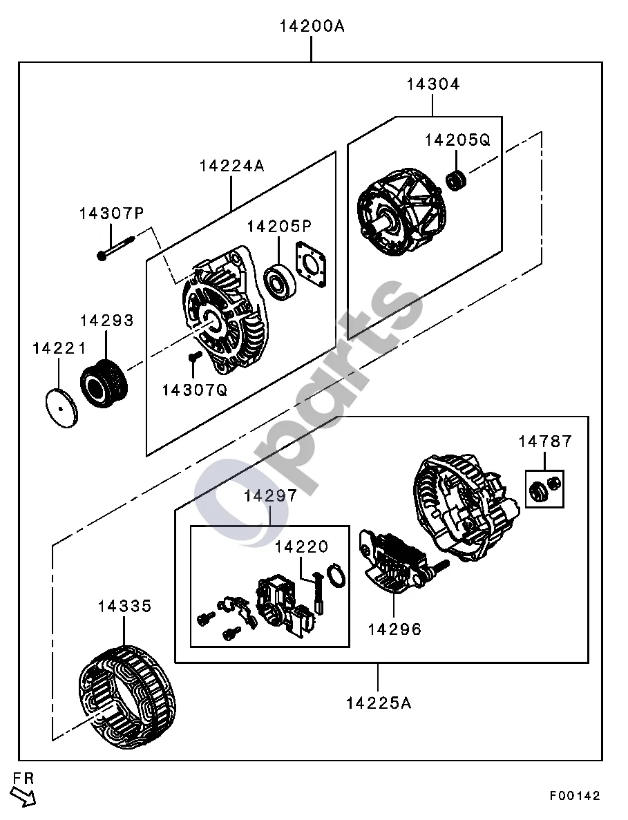 Mitsubishi Outlander (2007–2012) -1607.3 (vidinės dalys) schema – pozicija 14200A: Generatorius