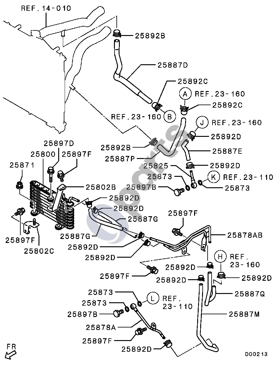 Mitsubishi Outlander (2007–2012) 1611.3- schema – pozicija 25887Q: Žarna, pavarų dėžės alyvos aušintuvo vamzdis