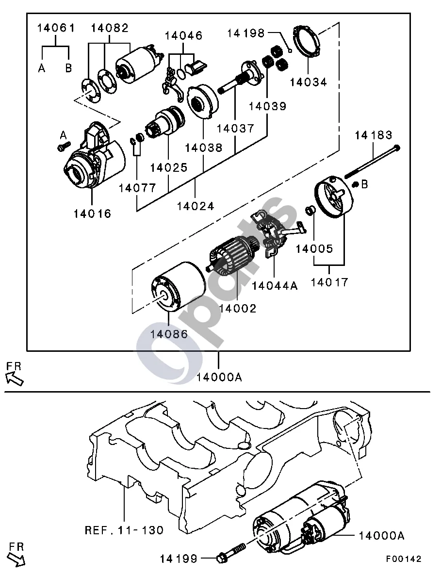 Mitsubishi Outlander (2007–2012) Išskyrus AS&G schema – pozicija 14025: Sankaba, starterio laisvosios eigos