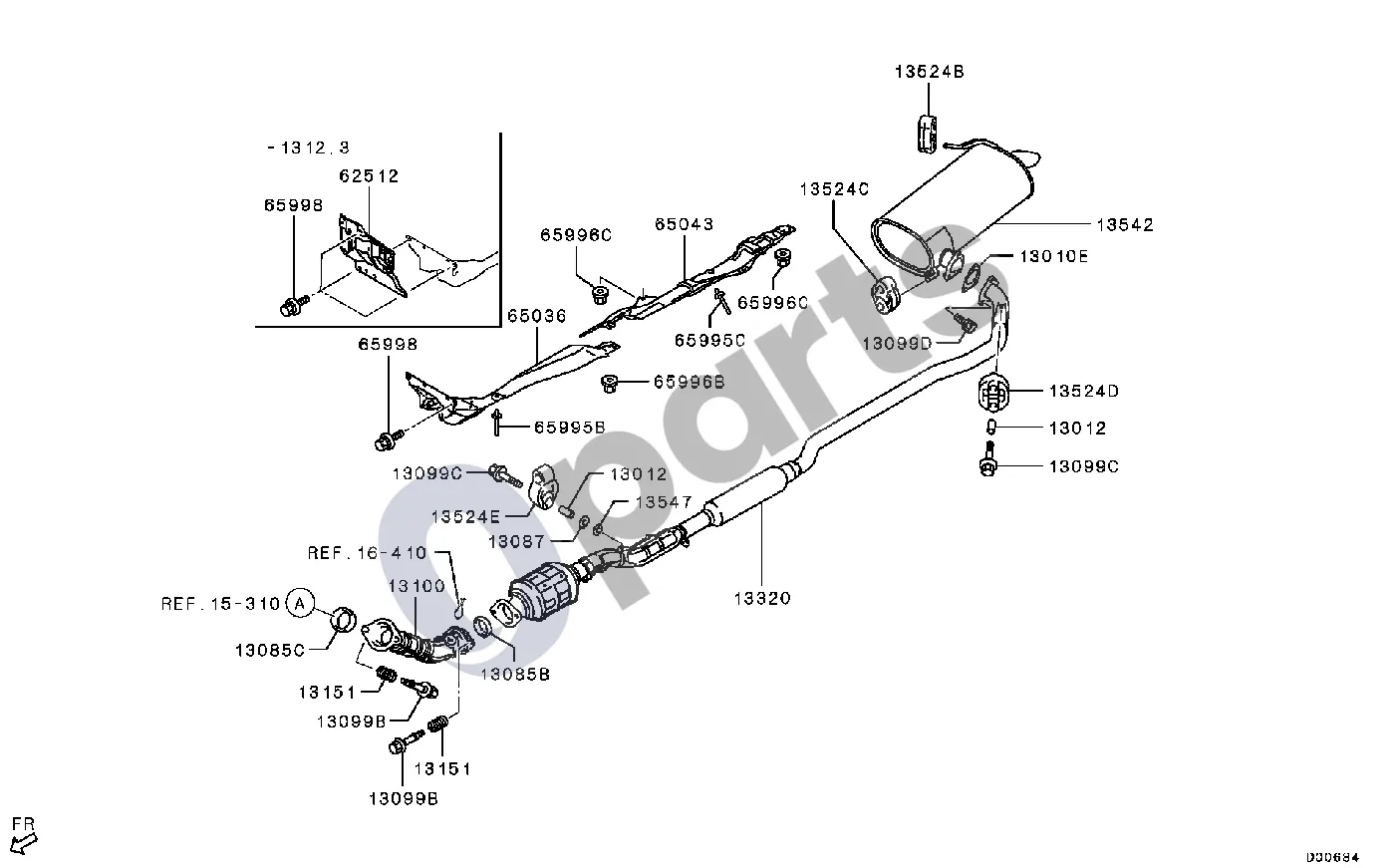 Mitsubishi Outlander (2007–2012) -1502.3 schema – pozicija 13524C: Kabykla, išmetimo sistemos duslintuvas
