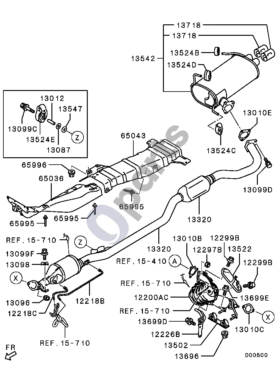 Mitsubishi Outlander (2007–2012) 2WD schema – Katalizatoriaus mazgas