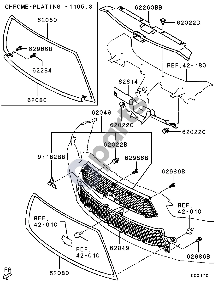 Mitsubishi Outlander (2007–2012) Visi schema – Priekinio žibinto atramos viršutinio skydo dangtelis