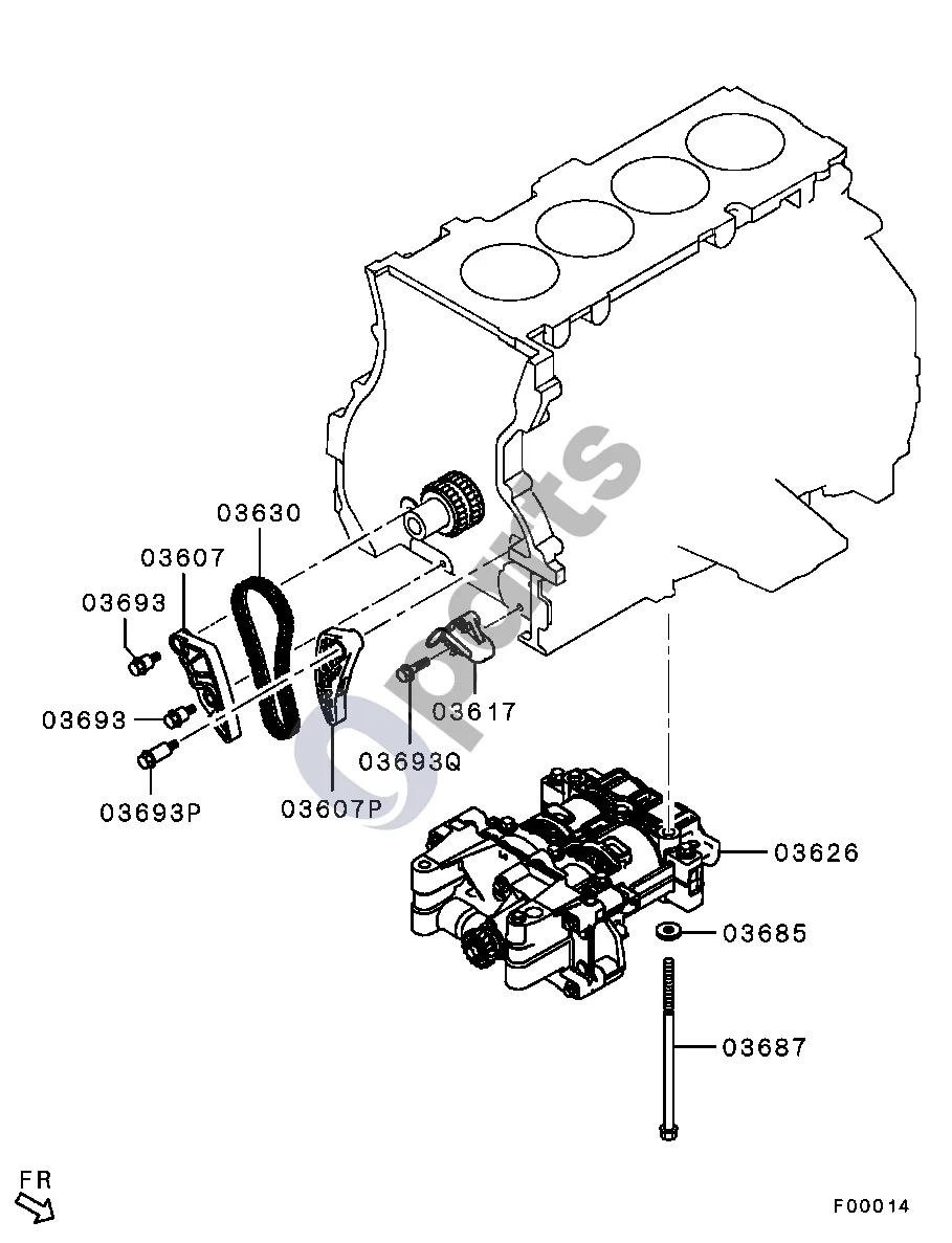 Mitsubishi Outlander (2007–2012) Visi schema – pozicija 03626: Modulis, balansinio veleno ir tepalo siurblys