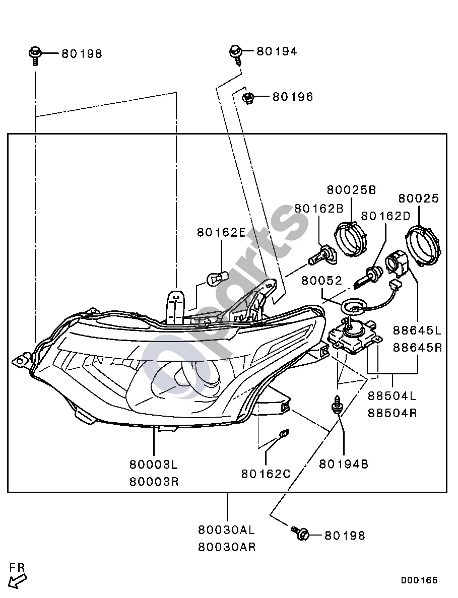 Mitsubishi Outlander (2013–2021) Dujų išlydžio schema – pozicija 80025: Priekinio žibinto lemputės lizdo dangtelis