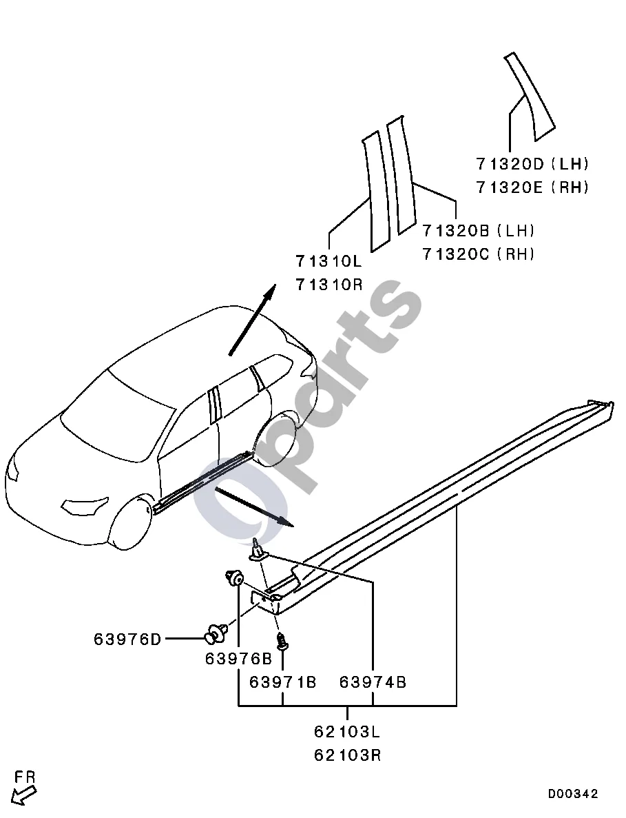 Mitsubishi Outlander (2013–2021) -1506.3 schema – pozicija 62103L: Šoninis oro deflektorius, kairys