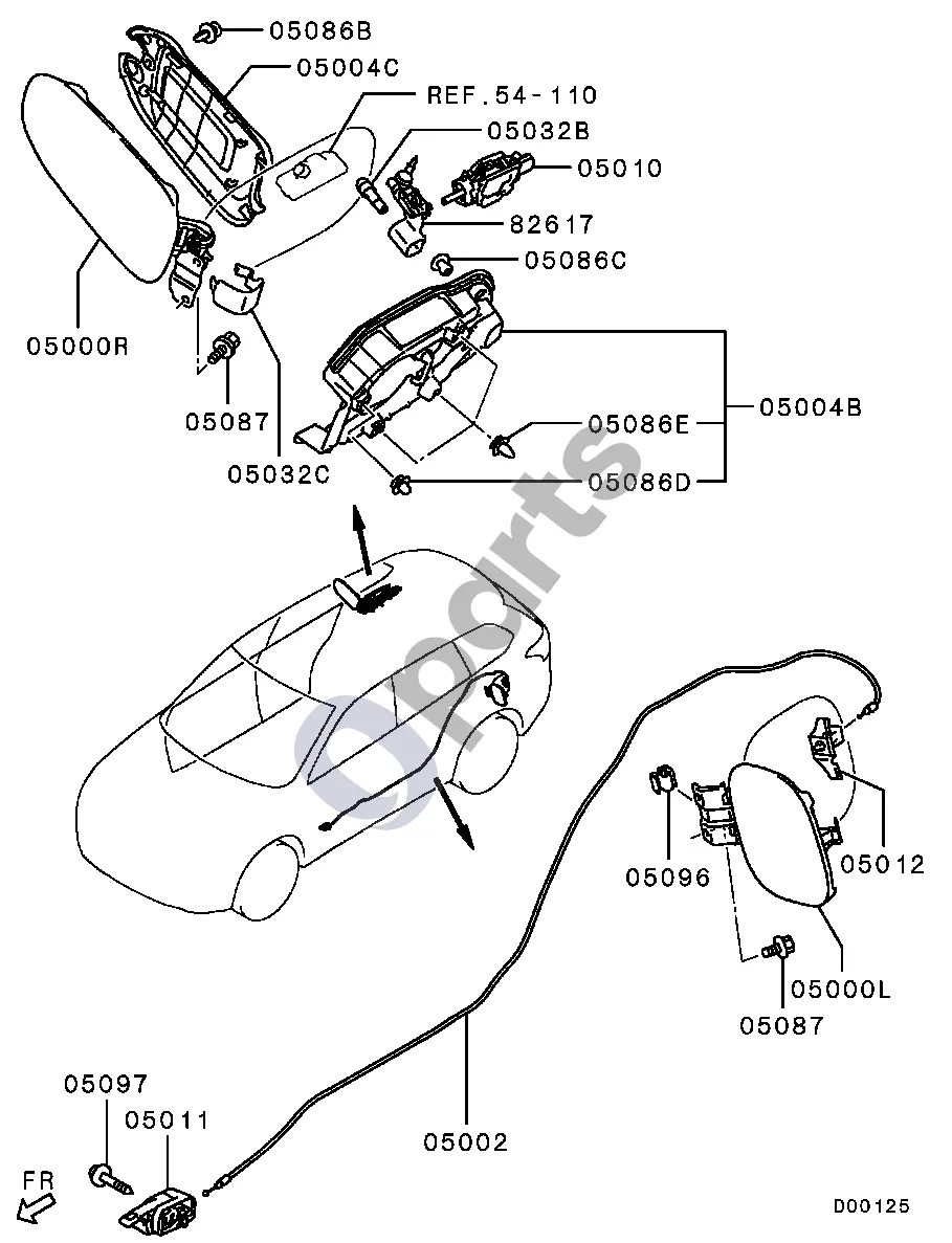 Mitsubishi Outlander (2013–2021) 1507.1- schema – pozicija 05010: Kuro bako angos dangtelio užrakto atrakinimo pavara