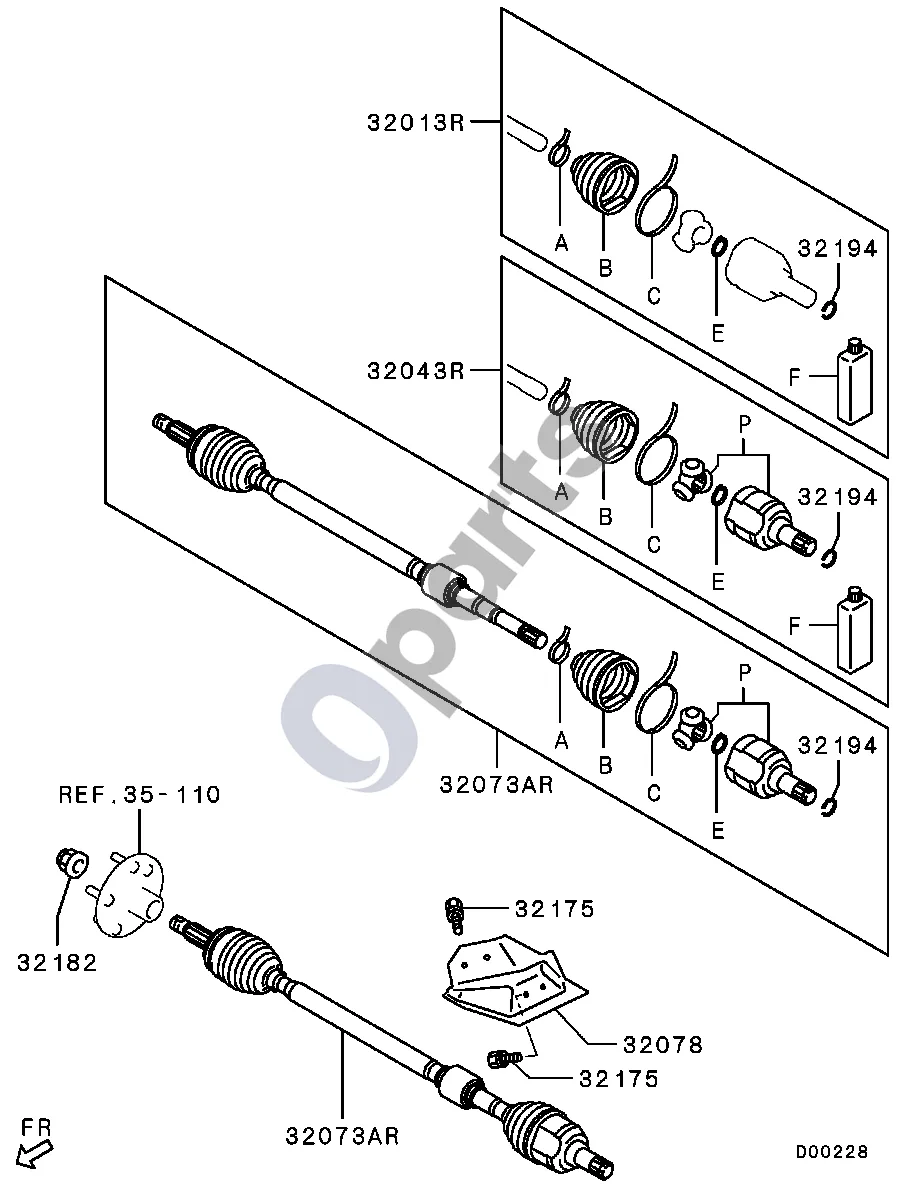 Mitsubishi Outlander (2013–2021) Dešinė schema – Priekinės ašies pavaros veleno mazgas, dešinys