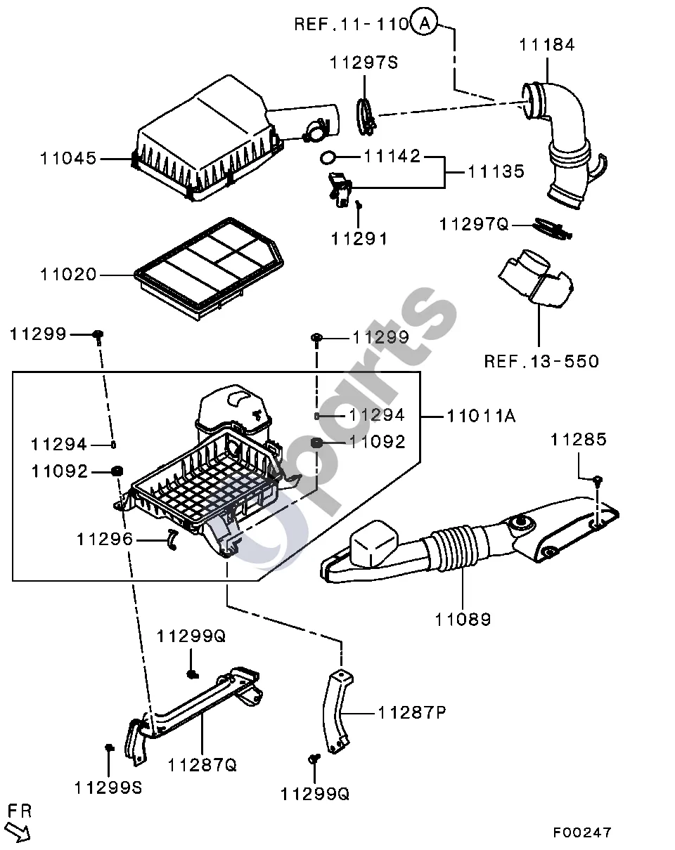 Mitsubishi Outlander (2013–2021) Oro filtras schema – pozicija 11089: Oro filtro įsiurbimo kanalas